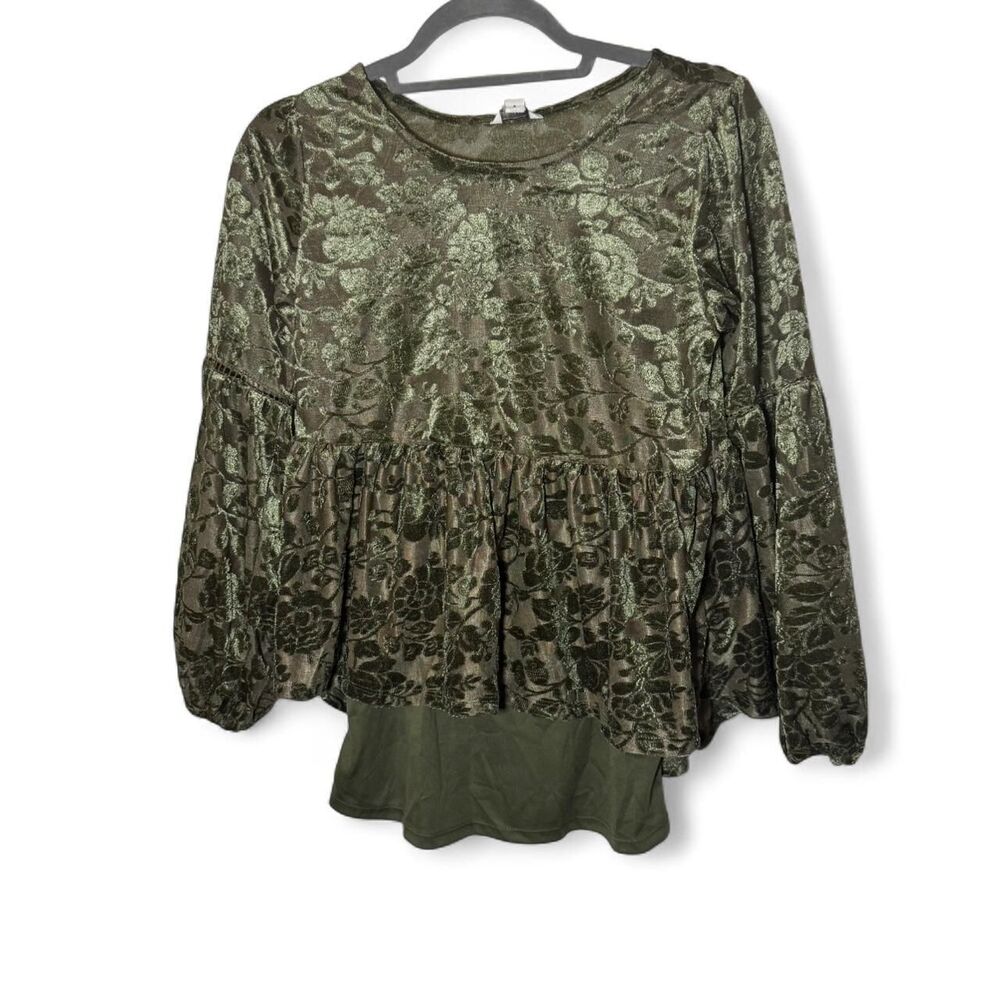Cato Women’s Winter Daydream Velvet Burnout Top Grape Leaf XS NWT
